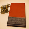 Crepe Saree Orange with Checks Traditional Gold Zari Woven Design & Border