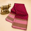 Red Khadi Saree with Rose Pink Border and Traditional Woven Pallu