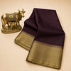 Crepe Dark Maroon Saree with Traditional Gold Zari Woven Design & Border