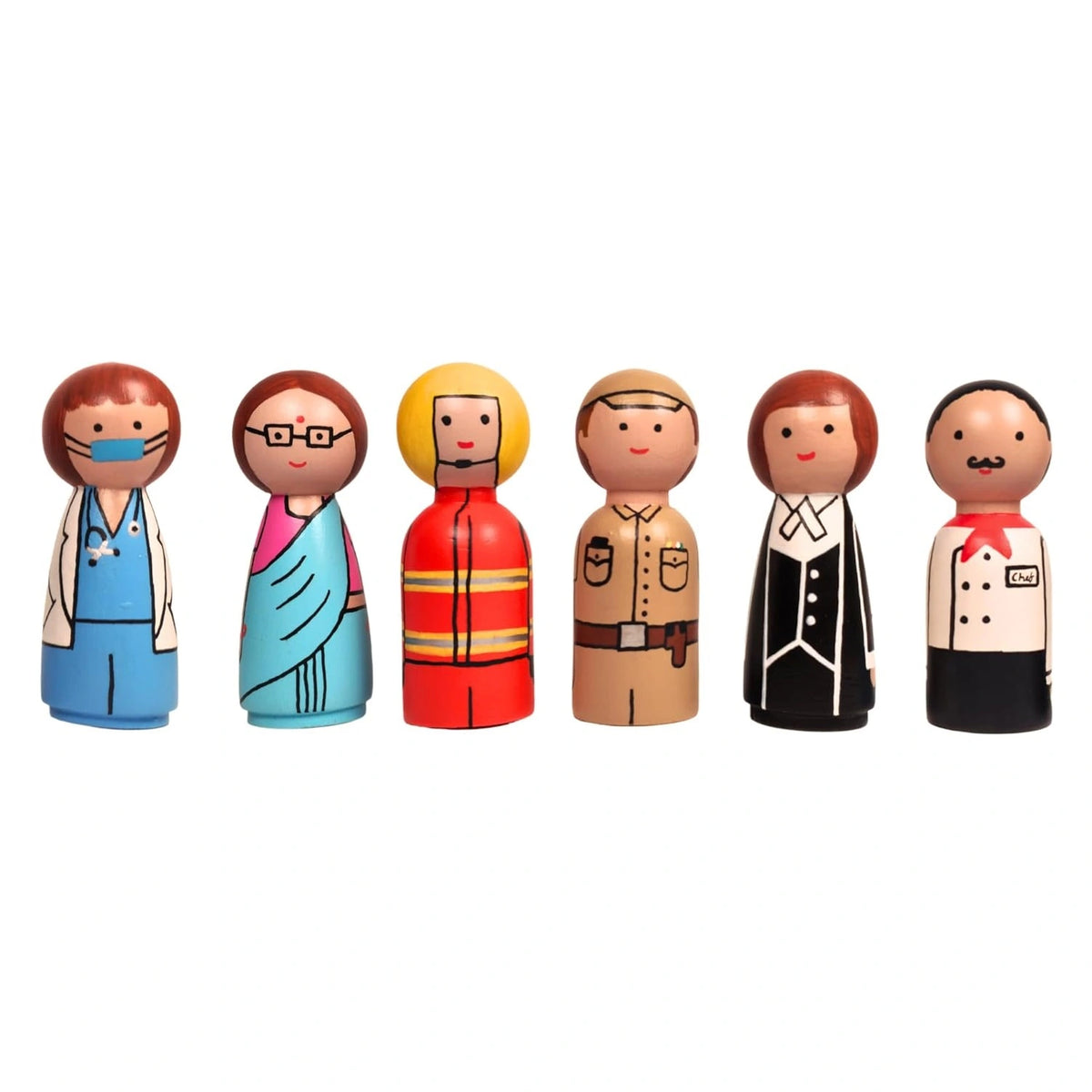 Wooden Peg Dolls – Essential Workers & Community Helpers – Pack of 6